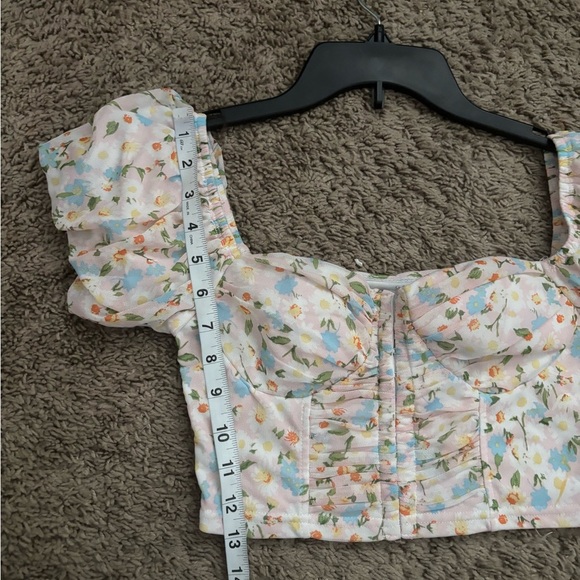 Y2K Milkmaid Sassy Crop Top Coquette Floral short sleeve peasant M beach resort - Picture 6 of 7